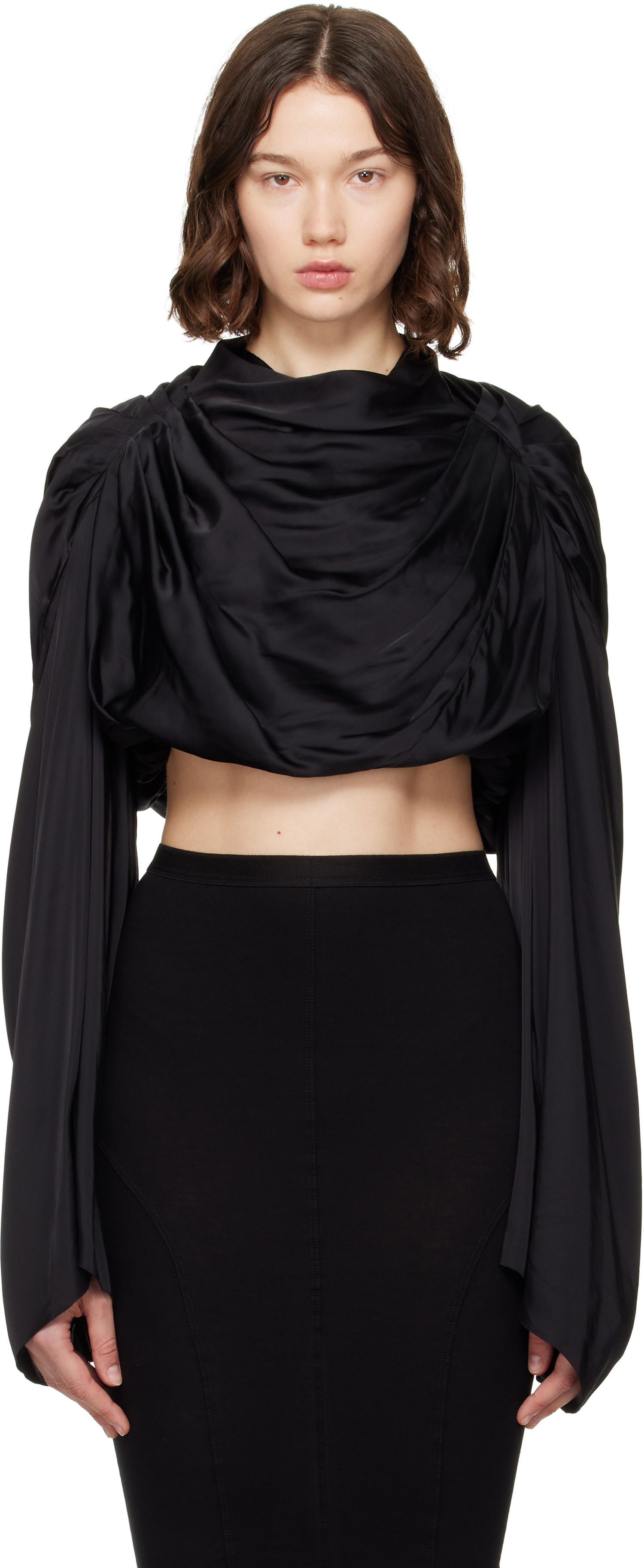 Krop-top Rick Owens Rick Owens Hollywood Claudette Draped Crop Top Črna | RO01E7264 SCH, 0