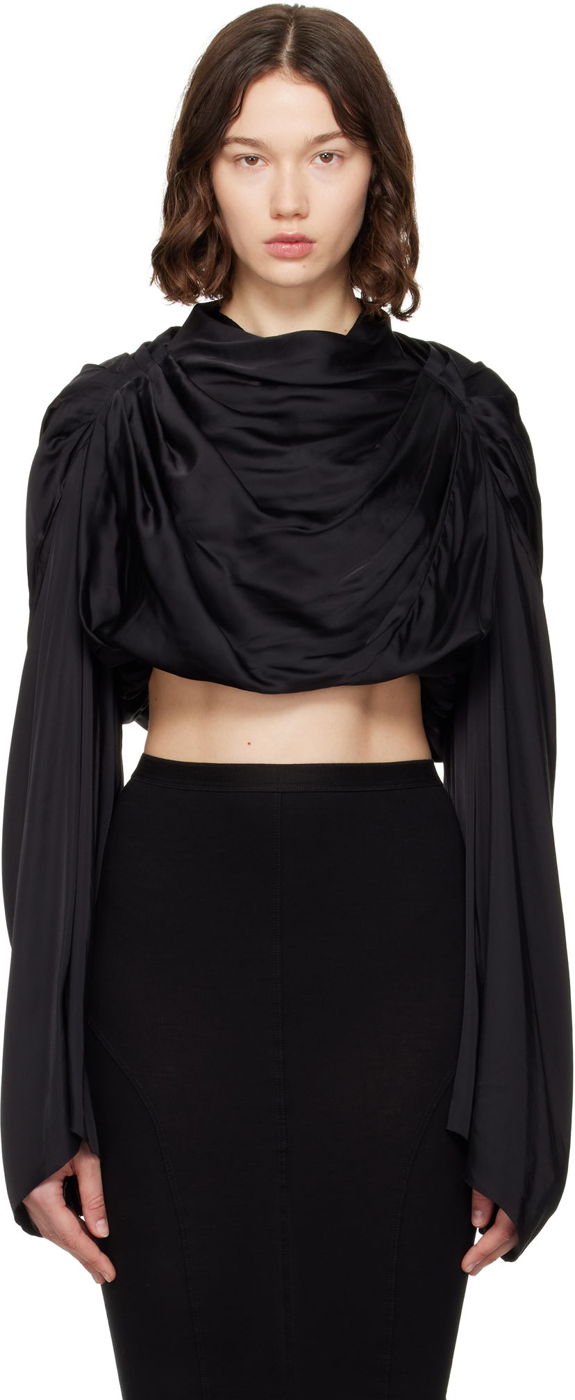 Krop-top Rick Owens Rick Owens Hollywood Claudette Draped Crop Top Črna | RO01E7264 SCH