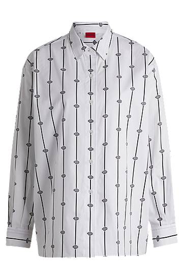 Srajce BOSS Oversized Logo-Stripe Cotton Poplin Blouse Bela | 50538451