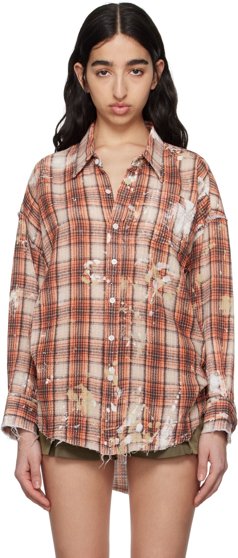 Srajce R13 R13 Shredded Seam Drop Neck Shirt Oranžna | R13WR075-R472B