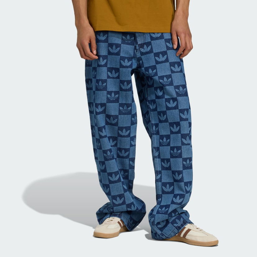 Kavbojke adidas Performance Allover Print Monogram Straight-Leg Jeans Modra | JY2993