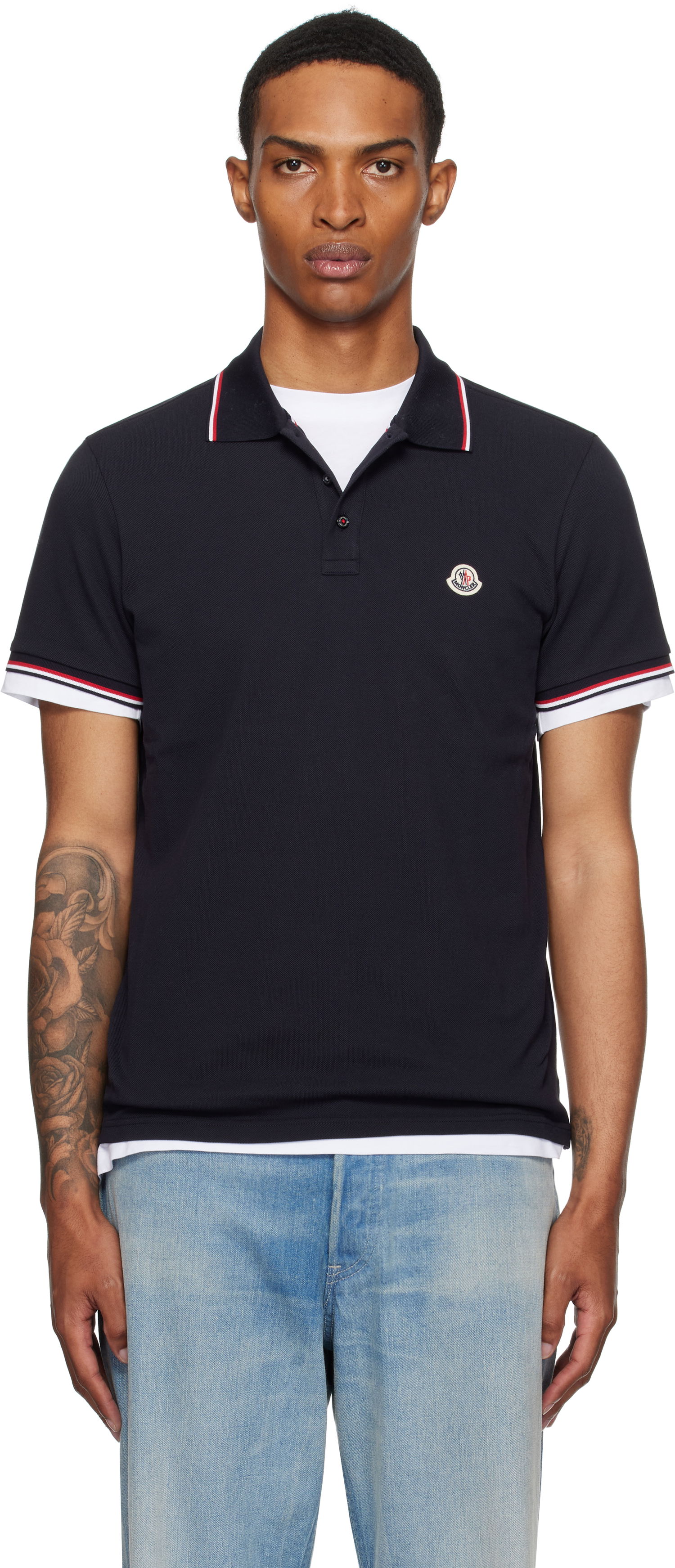 Polo majica Moncler Moncler Tricolor-Trimmed Cotton Piquet Polo Mornarica | K20918A7030084556, 0