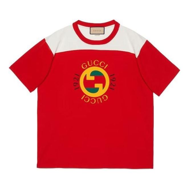 Majica Gucci Cotton Jersey T-Shirt With Interlocking G Vintage Logo Print Rdeča | 756708-XJFWL-6362