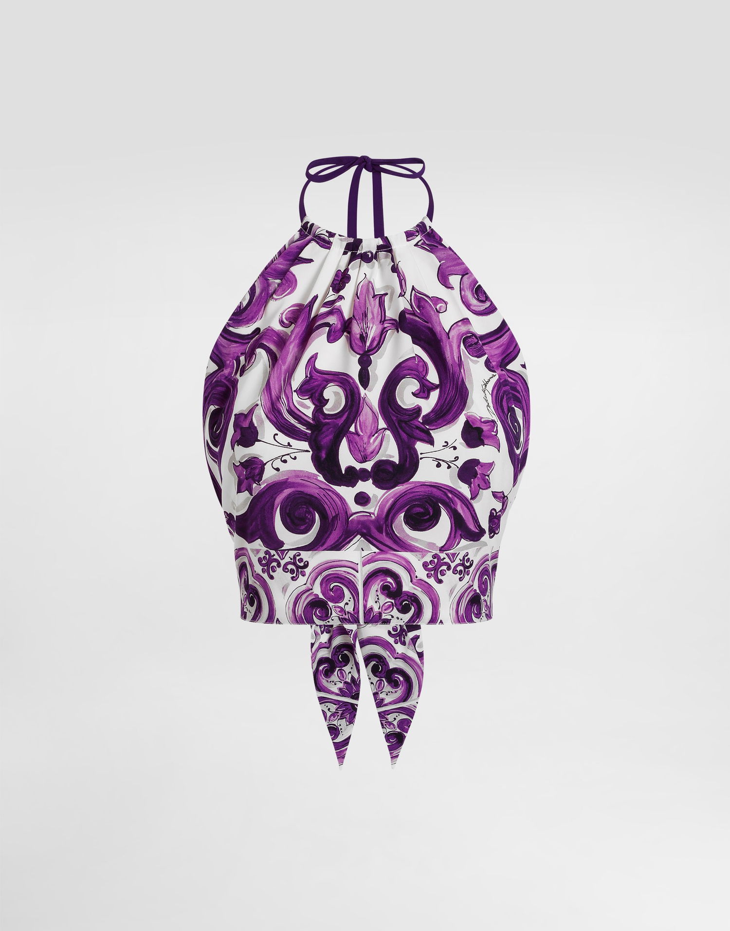 Majica brez rokavov Dolce & Gabbana Dolce & Gabbana Majolica-Print Charmeuse Halter Tie Top Lila | F7BA8THPAE2H15DQ, 0