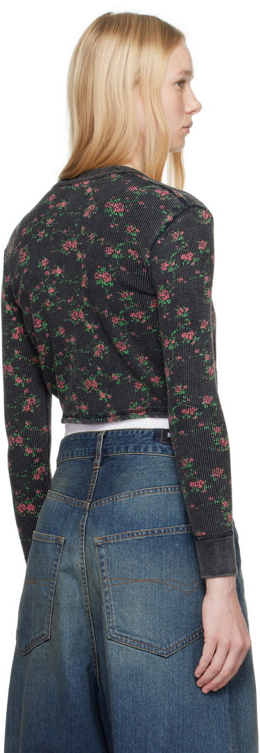 Pleteni pulover Alexander Wang Alexander Wang Floral-Print Waffle Knit Cropped Cardigan Črna | 8C4245810P, 2
