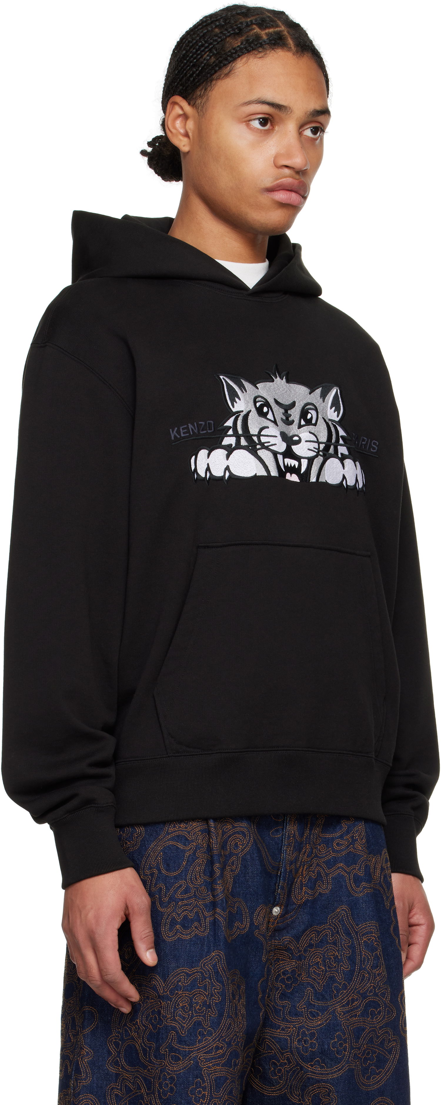 Pulover KENZO Happy Tiger Embroidered Hoodie Črna | FF55SW2644MF, 1