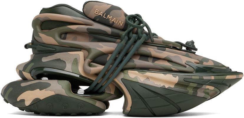 Superge in čevlji Balmain Balmain Unicorn Low Camouflage-Print Zelena | EM1VJ309KCKN