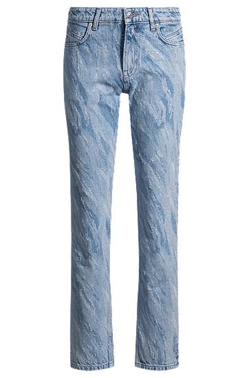 Kavbojke BOSS Slim-Fit Laser-Patterned Jeans Modra | 50529986