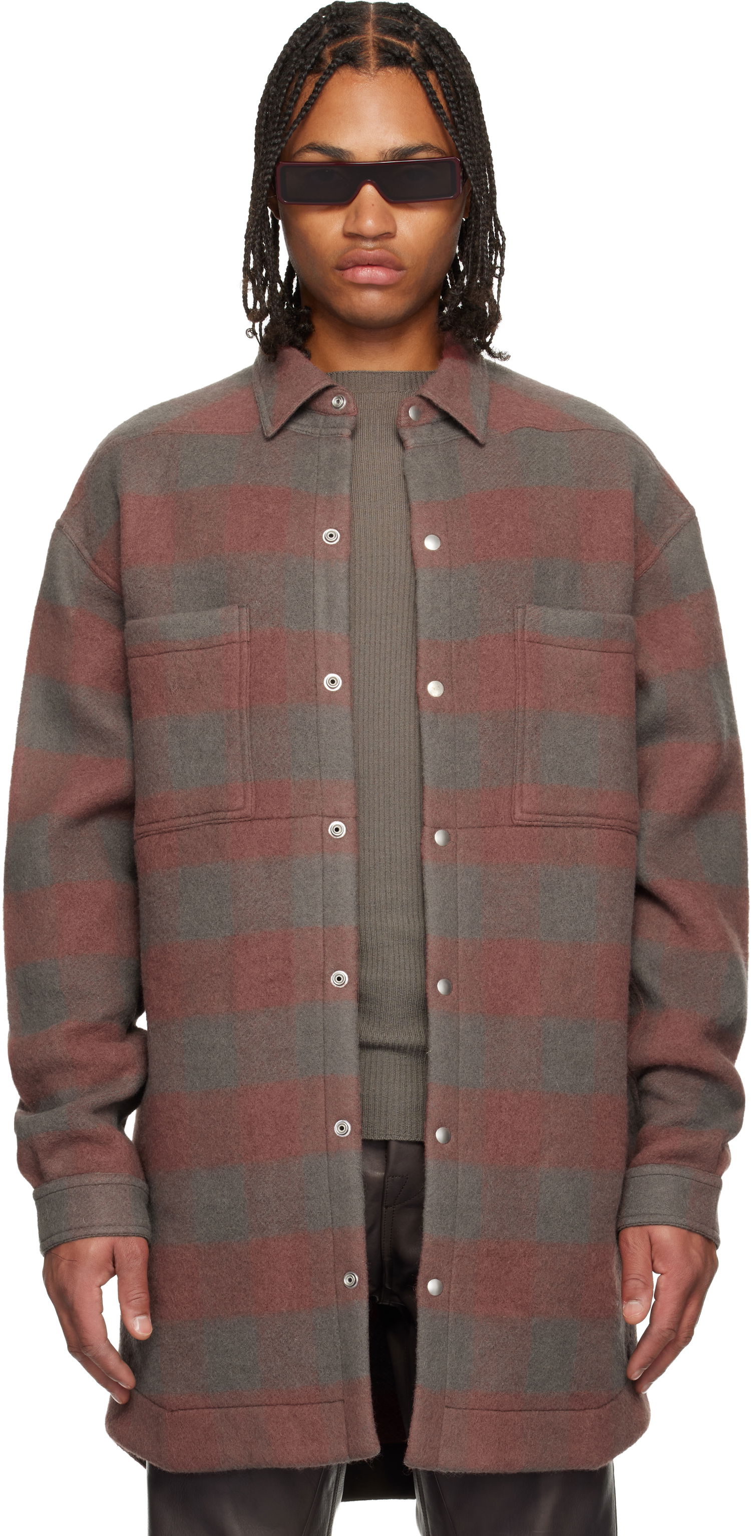 Srajce Rick Owens Concordians Oversized Plaid Flannel Overshirt with Chest Pockets Večbarvna | RU02E1739 WJP, 0