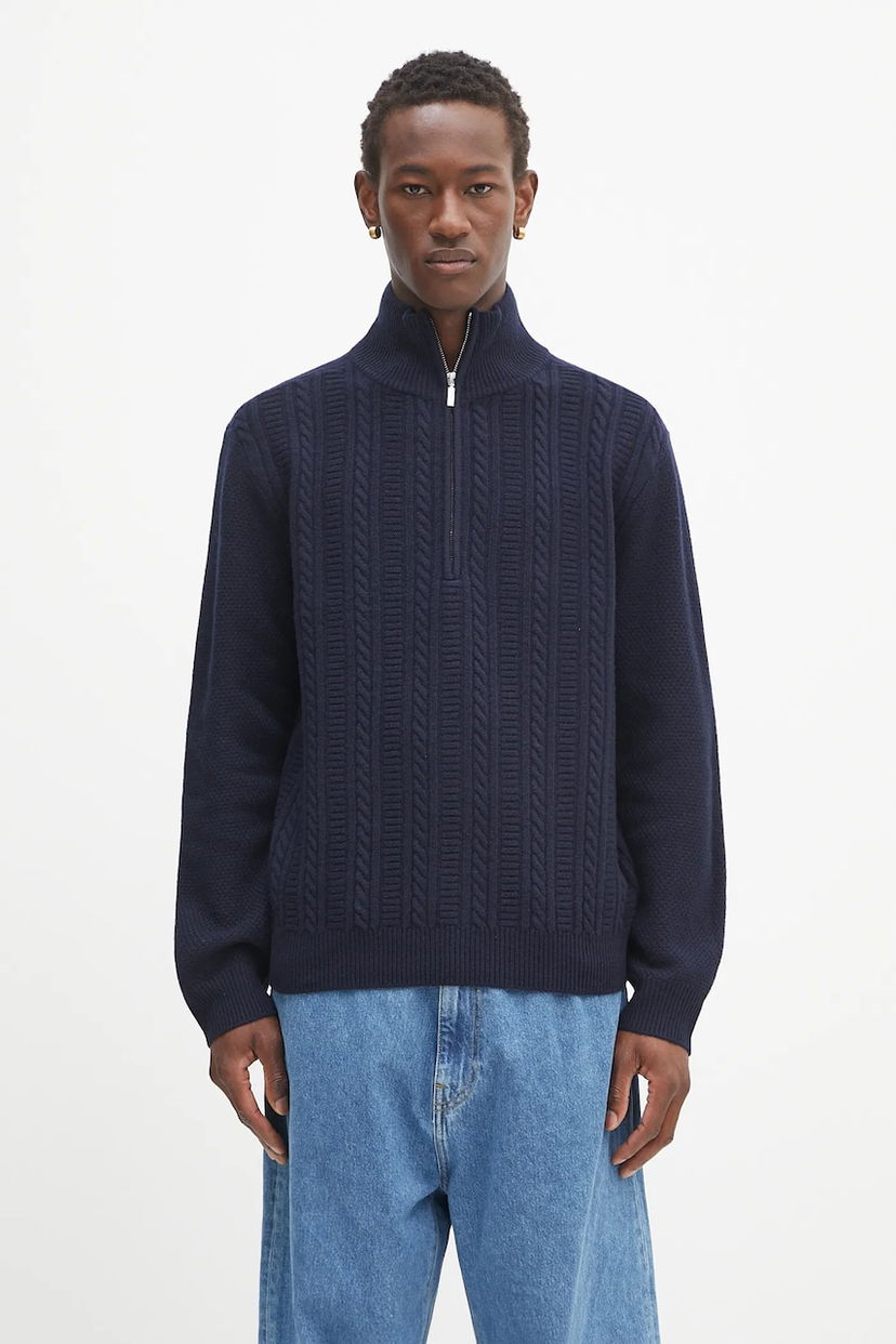 Pleteni pulover A.P.C. A.P.C. Pull Theo Half Zip Sweater Mornarica | WVBCZ.H23416