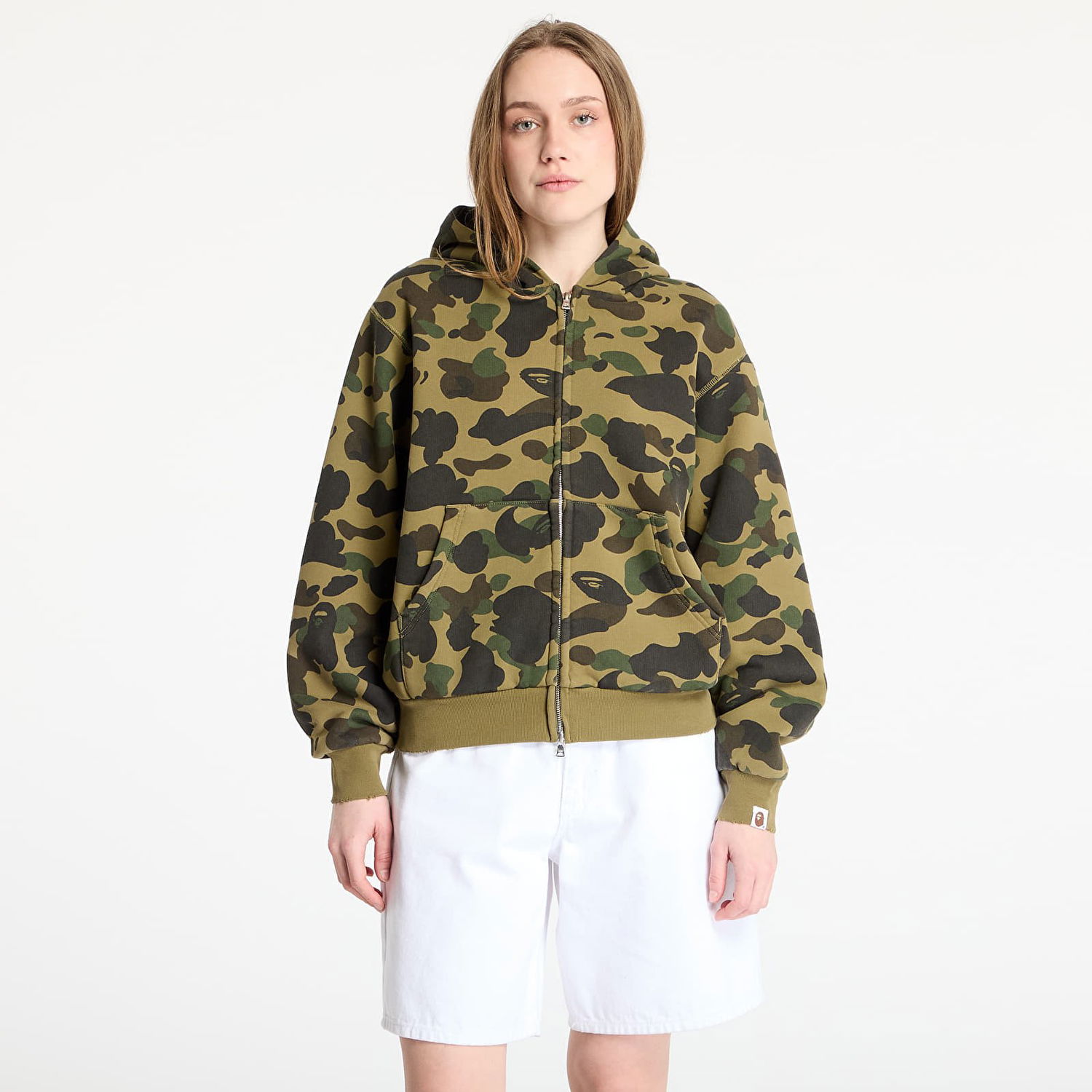 Pulover BAPE A BATHING APE 1St Camo Heavy Wash Cropped Fit Zip Hoodie Zelena | 001ZPL301308MGRN, 0
