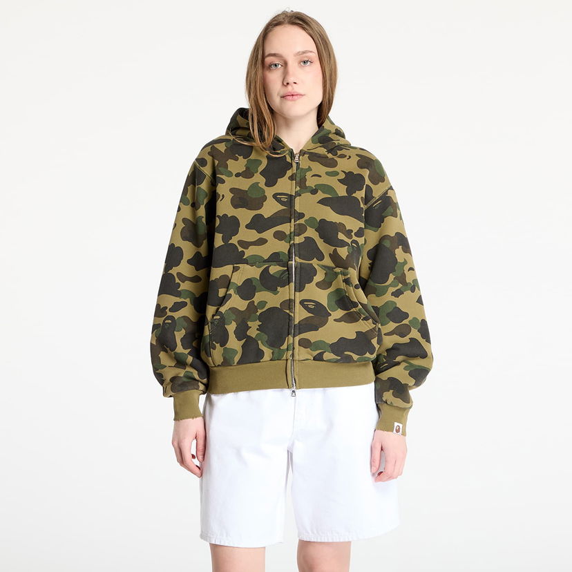 Pulover BAPE A BATHING APE 1St Camo Heavy Wash Cropped Fit Zip Hoodie Zelena | 001ZPL301308MGRN