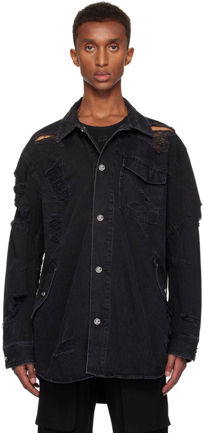 Srajce Helmut Lang Helmut Lang Apex Distressed Denim Shirt Črna | O06DM103
