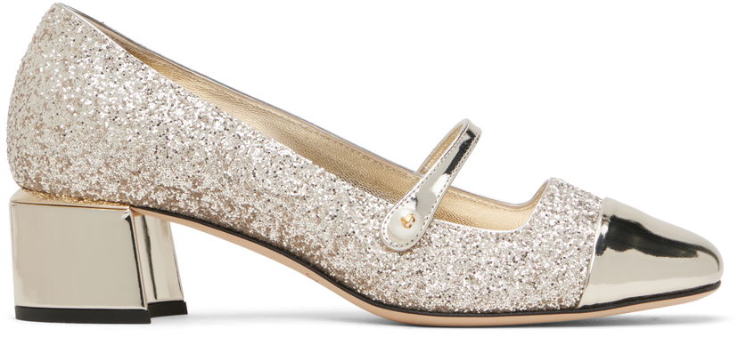 Superge in čevlji Jimmy Choo Jimmy Choo Elisa 45 Glitter Mary Jane Block Heel Pumps Kovinski | ELISA 45