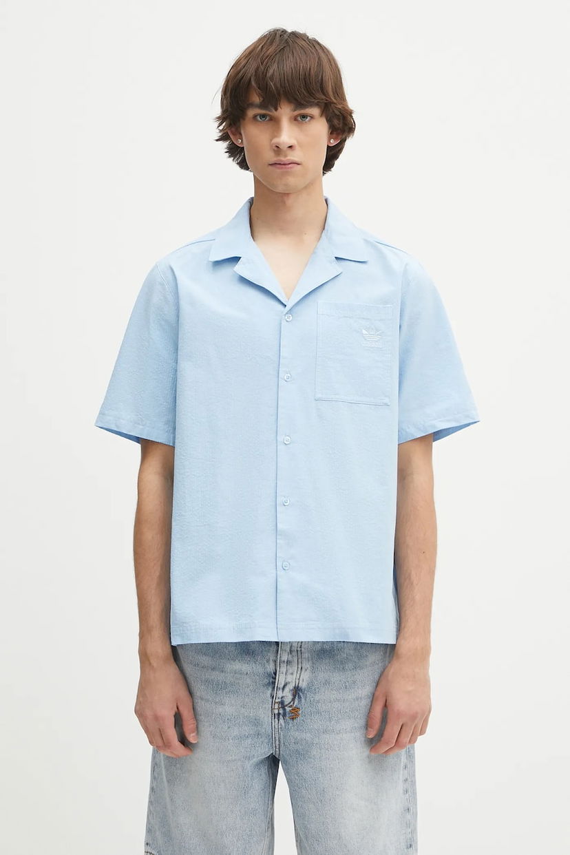 Srajce adidas Originals adidas Originals Essentials Seersucker Relaxed Fit Short Sleeve Shirt Modra | JD2457