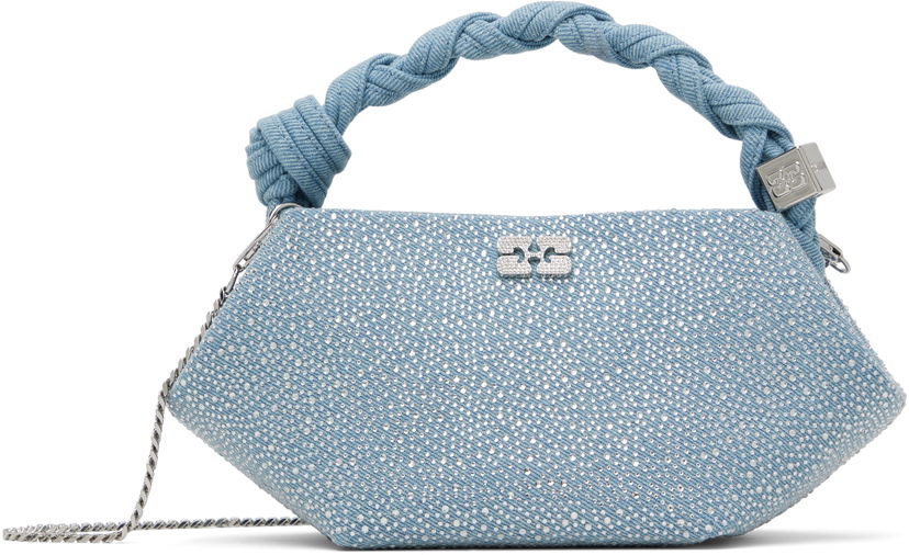 Torbica GANNI GANNI Mini Bou Bag with Rhinestones and Knotted Handle Modra | A6655
