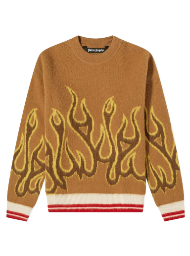 Pleteni pulover Palm Angels Flames Intarsia Crew Knit Rjava | PMHE043F22KNI0016418