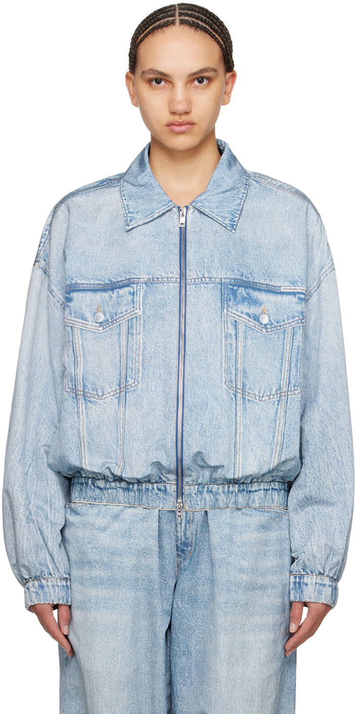 Bomber jakna Alexander Wang Printed Denim Bomber Jacket Turkizna | UWC1242027