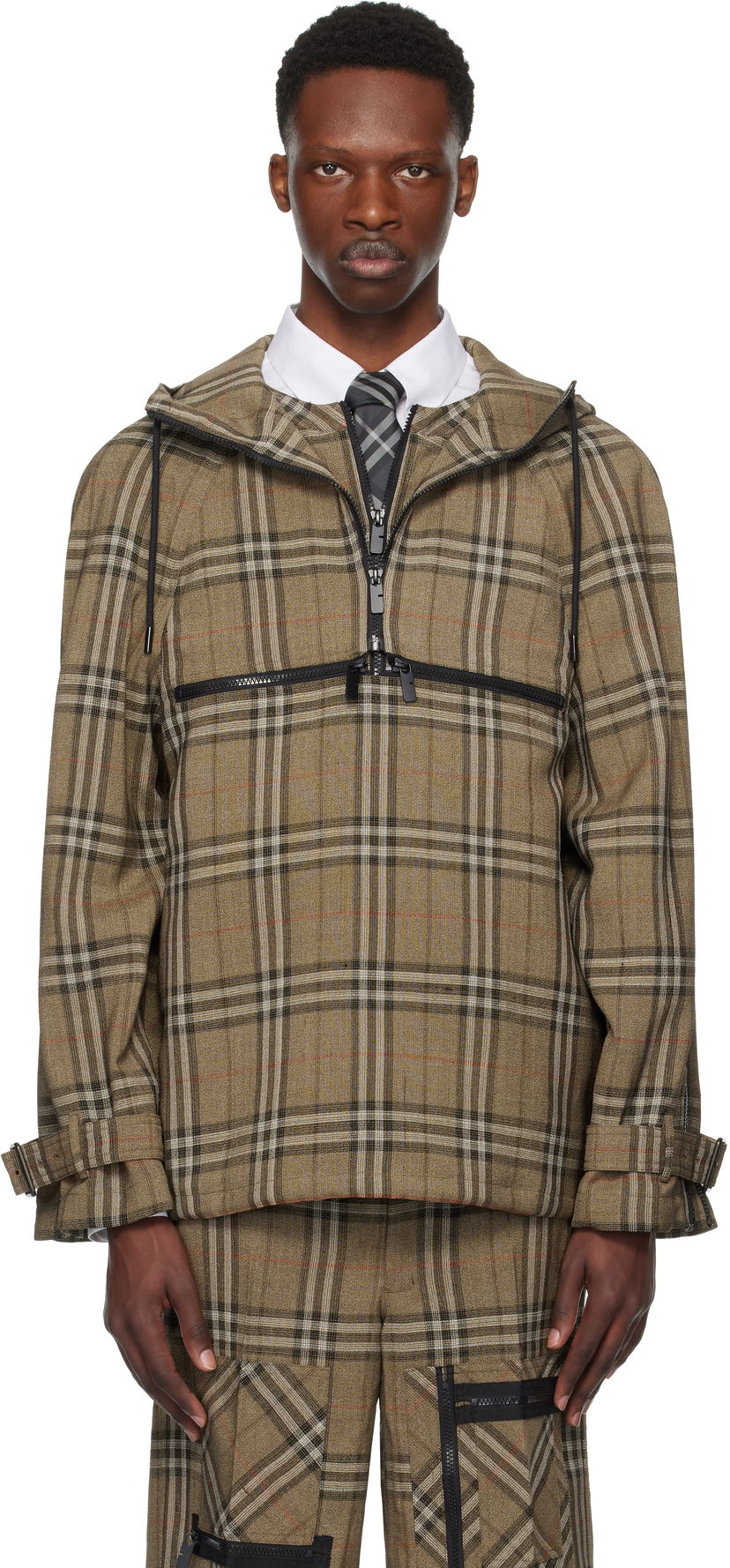 Jakna Burberry Burberry Check Silk Blend Hooded Jacket Rjava | 8108324