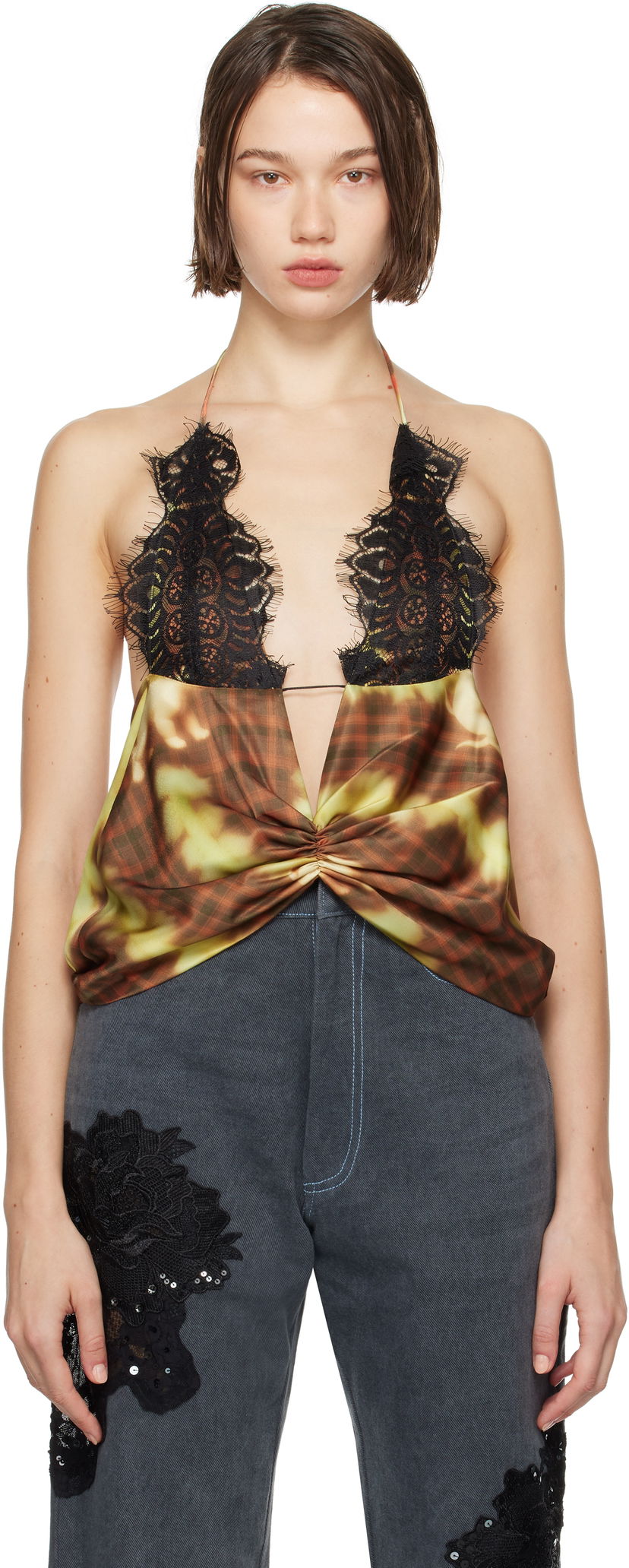 Majica brez rokavov Collina Strada Collina Strada Puppy Plaid Lace Camisole Večbarvna | XX3037