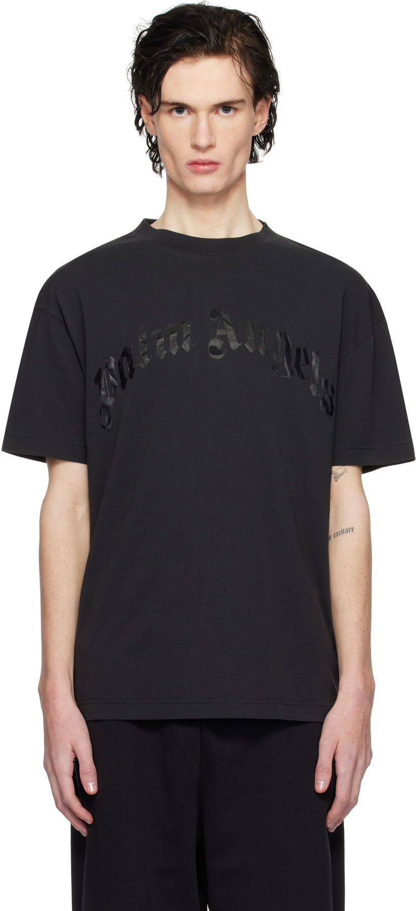 Majica Palm Angels Curved Logo Oversize T-Shirt Črna | PMAA001S25JER0041010
