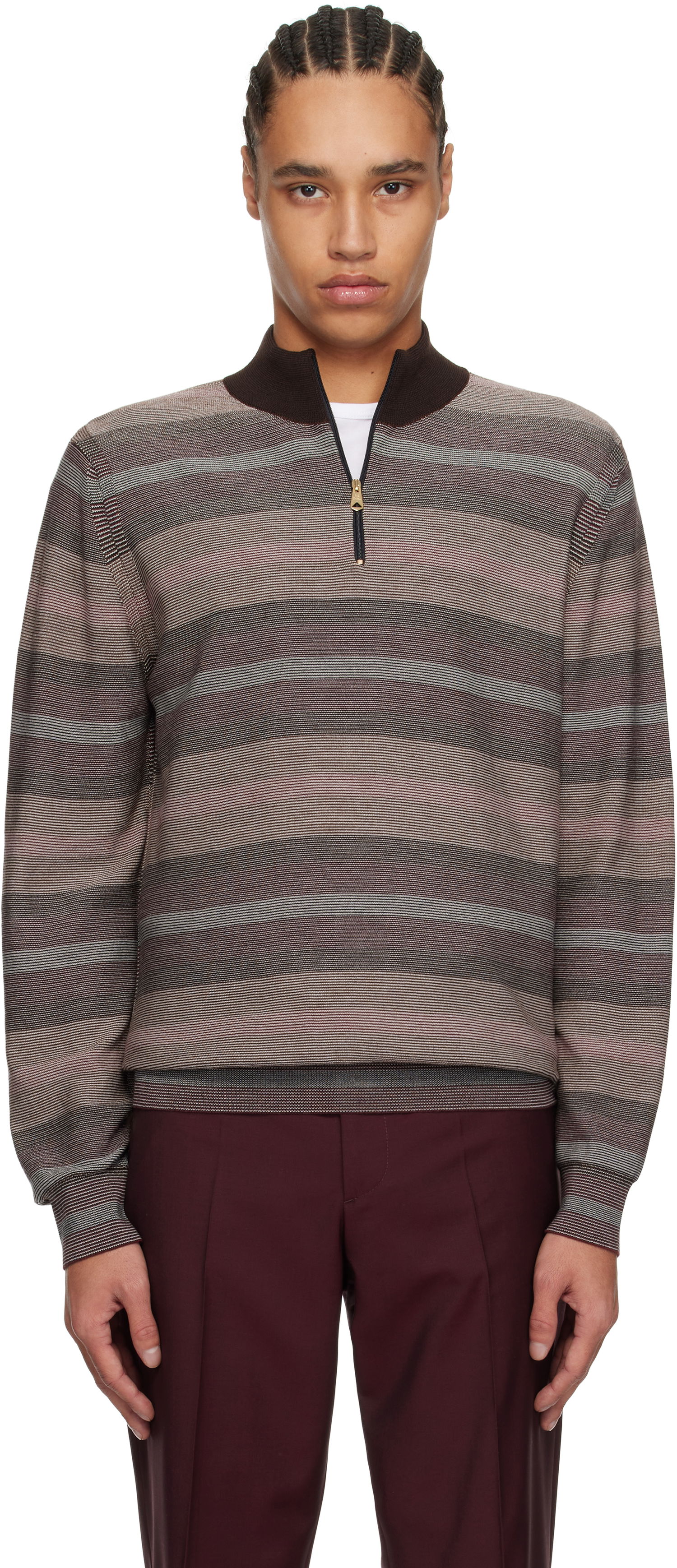Pleteni pulover Paul Smith Paul Smith Hazy Stripe Zip Sweater Rjava | M1R-254Z-P02590-92, 0