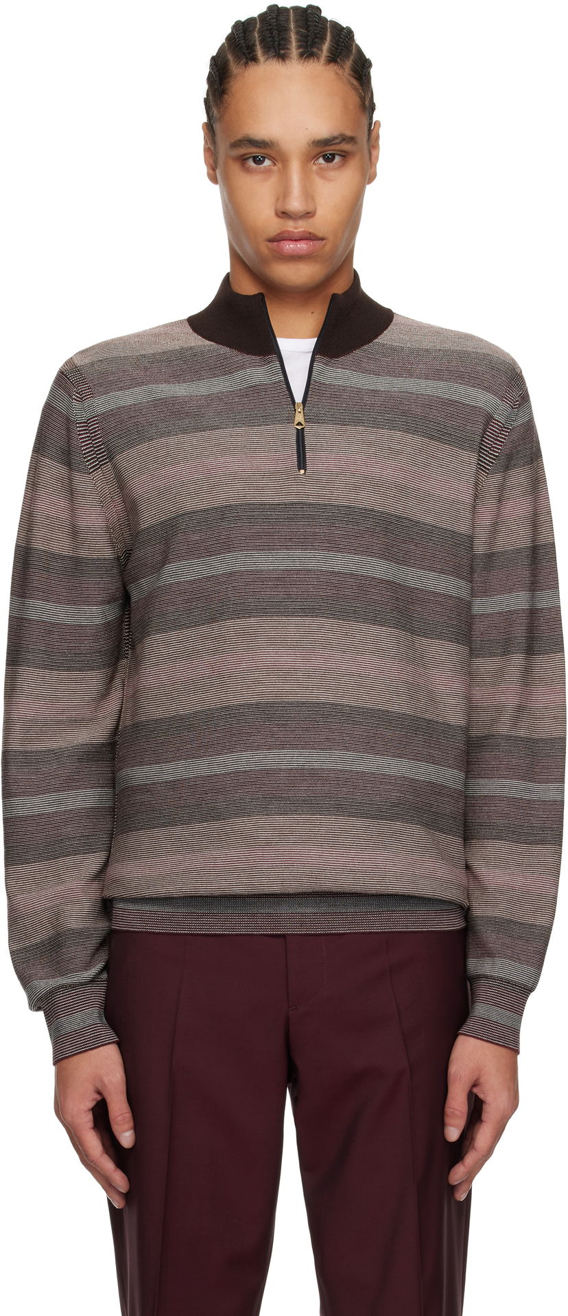 Pleteni pulover Paul Smith Paul Smith Hazy Stripe Zip Sweater Rjava | M1R-254Z-P02590-92
