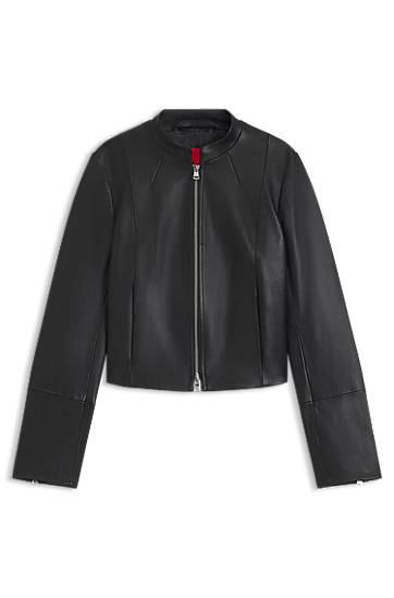 Jakna BOSS Stand Collar Leather Jacket Črna | 50541262