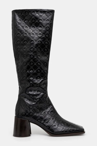 Superge in čevlji Marine Serre Moonogram Embossed Leather Ms Block High Heel Boots Črna | WFW038A.CLEA0051, 1