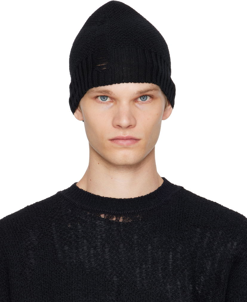 Beanie Ann Demeulemeester Ann Demeulemeester Edon Destroyed Seed Stitch Beanie Črna | B0013176-KN071-099