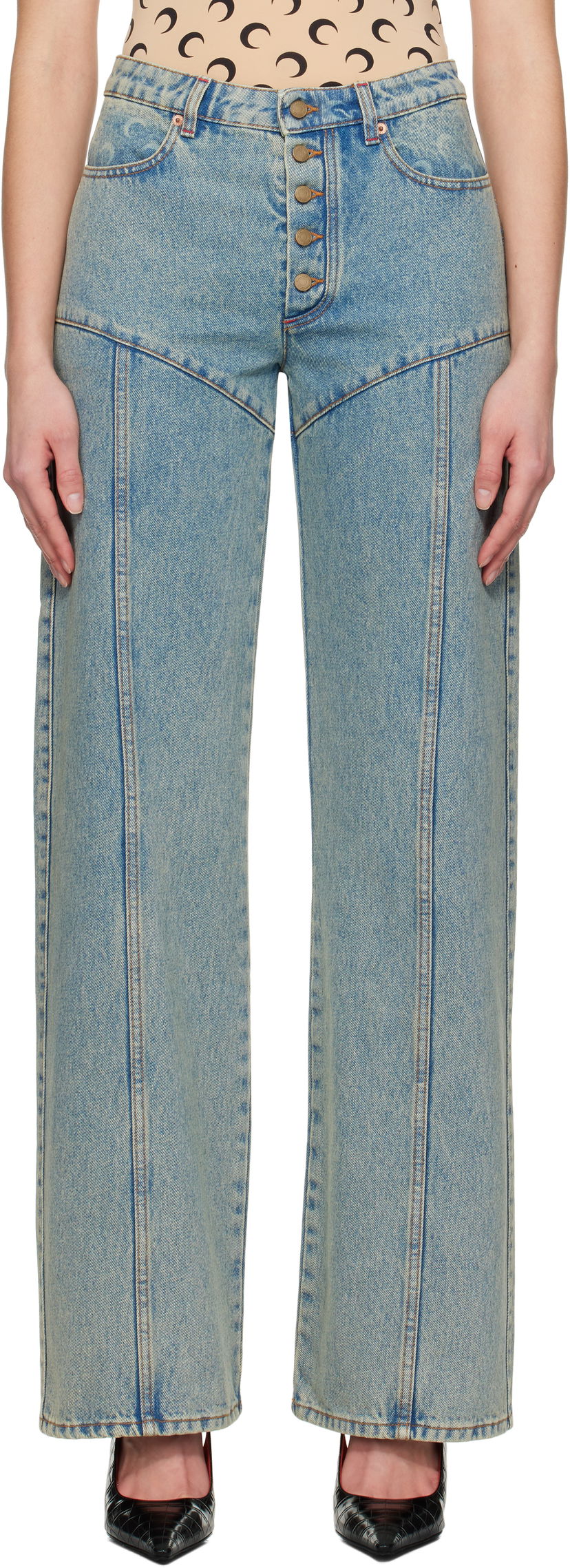 Kavbojke Marine Serre Marine Serre Moon Laser Flare Jeans Modra | WPA126A CDEN0003