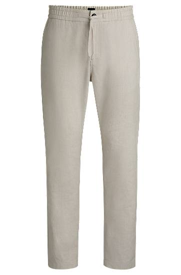 Hlače BOSS Comfort-Stretch Linen-Blend Regular-Fit Trousers Bež | 50536881