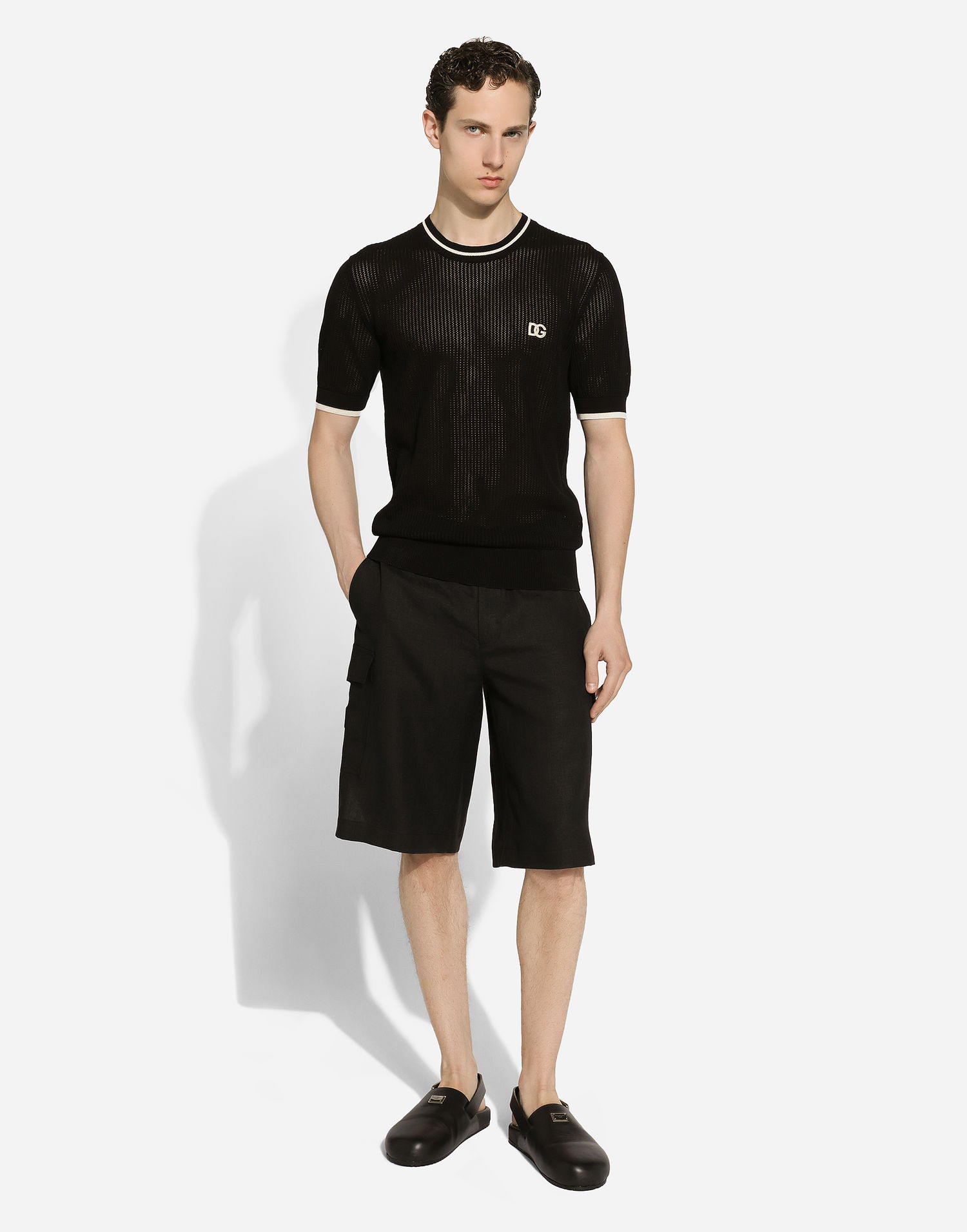 Kratke hlače Dolce & Gabbana Linen Cargo Shorts Črna | GV5TATGI437N0000, 1
