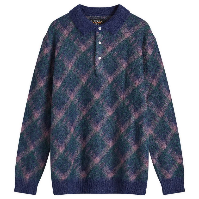 Pleteni pulover BEAMS Long Sleeve Jacquard Knit Polo Shirt Modra | 3812-0028-156-79