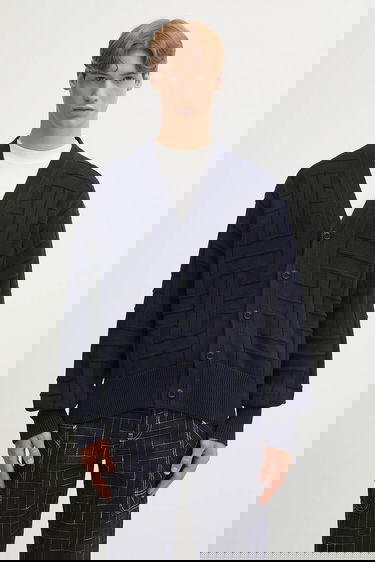 Pleteni pulover KENZO Kenzo Gots Kenzo Weave Patterned V-Neck Cardigan Mornarica | FF55CA7073CB, 0