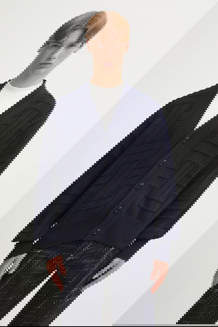 Pleteni pulover KENZO Kenzo Gots Kenzo Weave Patterned V-Neck Cardigan Mornarica | FF55CA7073CB, 0