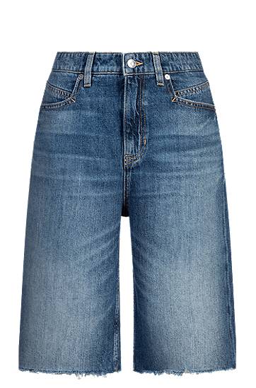 Kratke hlače BOSS Denim Knee-Length Shorts with Raw Hem Modra | 50534213