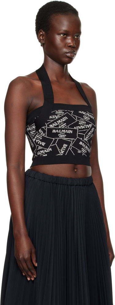 Krila Balmain Balmain Label Motif Halter Top Črna | EF1AA025KH86, 1