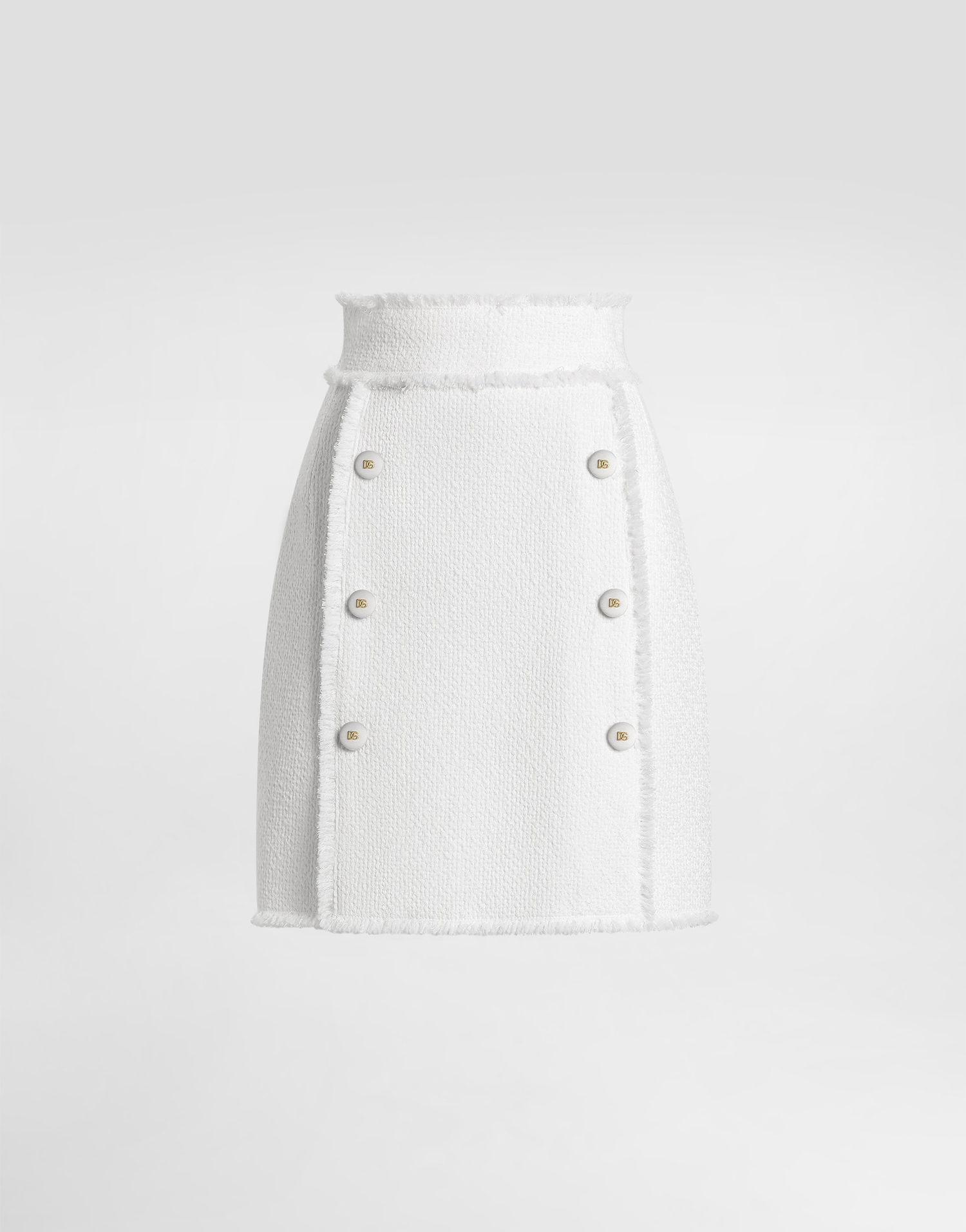 Krila Dolce & Gabbana Dolce & Gabbana Rachel Tweed Skirt with Frayed Edges and DG Buttons Bela | F4C03THUMUAW3789, 0