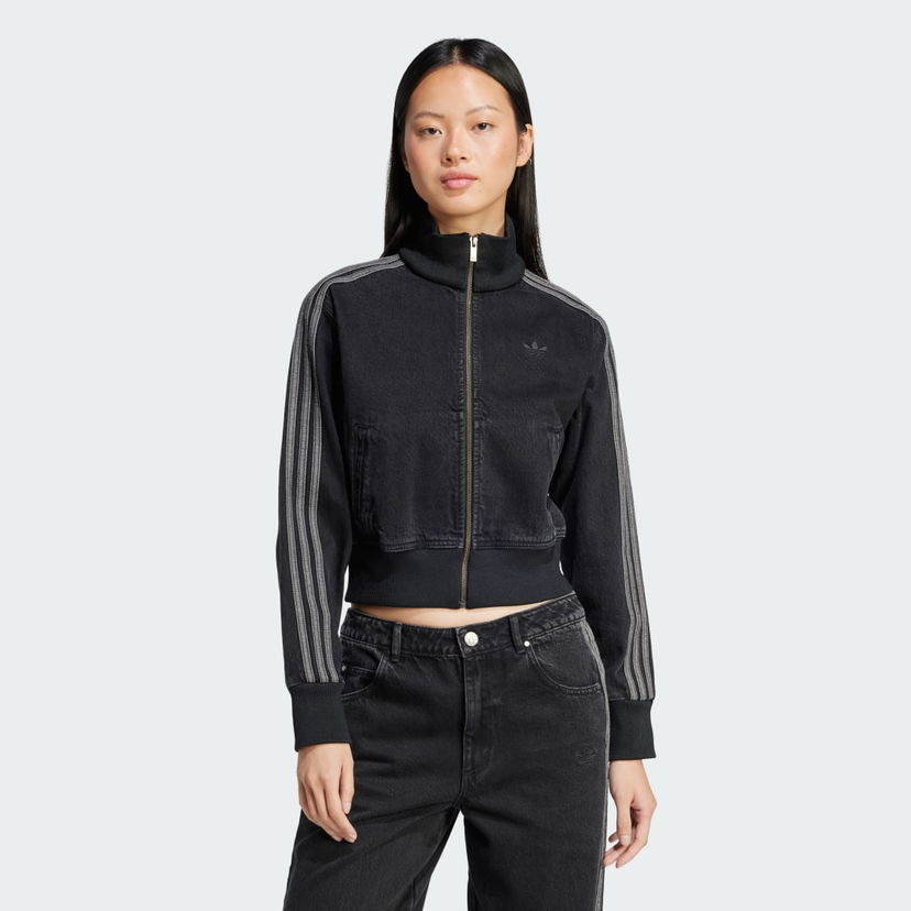 Bomber jakna adidas Performance Black Cropped Denim Jacket Črna | JD3110