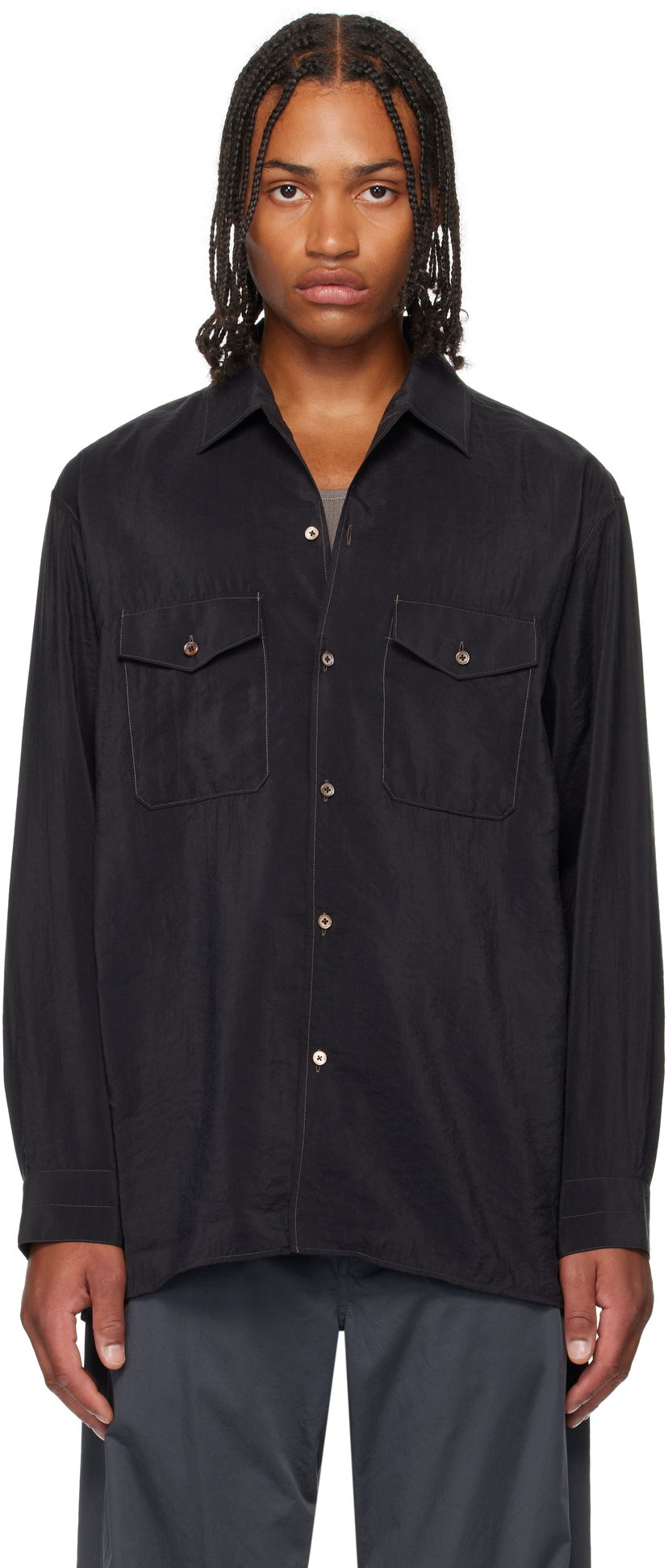 Srajce LEMAIRE Lemaire Convertible Collar Shirt Črna | SH1202 LF1308