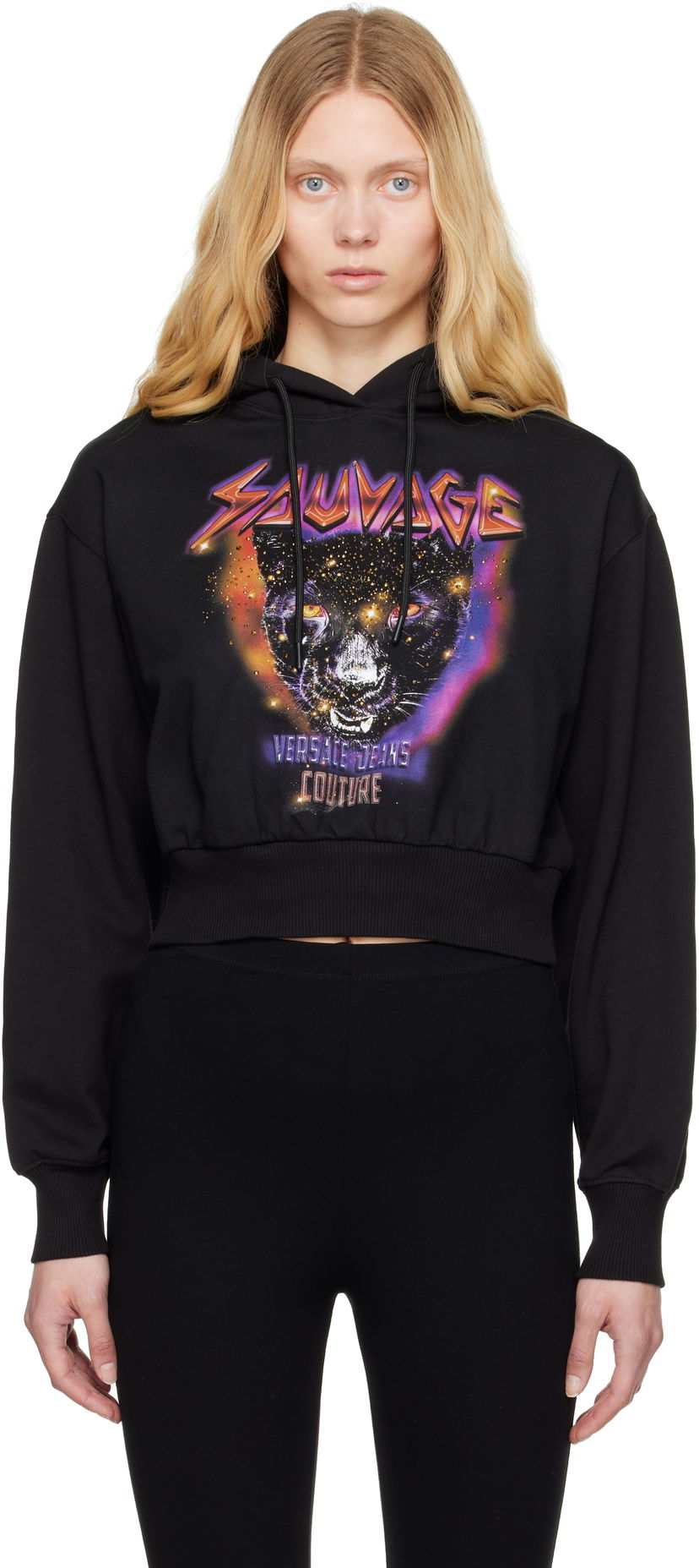 Pulover Versace Versace Jeans Couture Savage Print Cropped Hoodie Črna | E78HAIC04_ECF00C