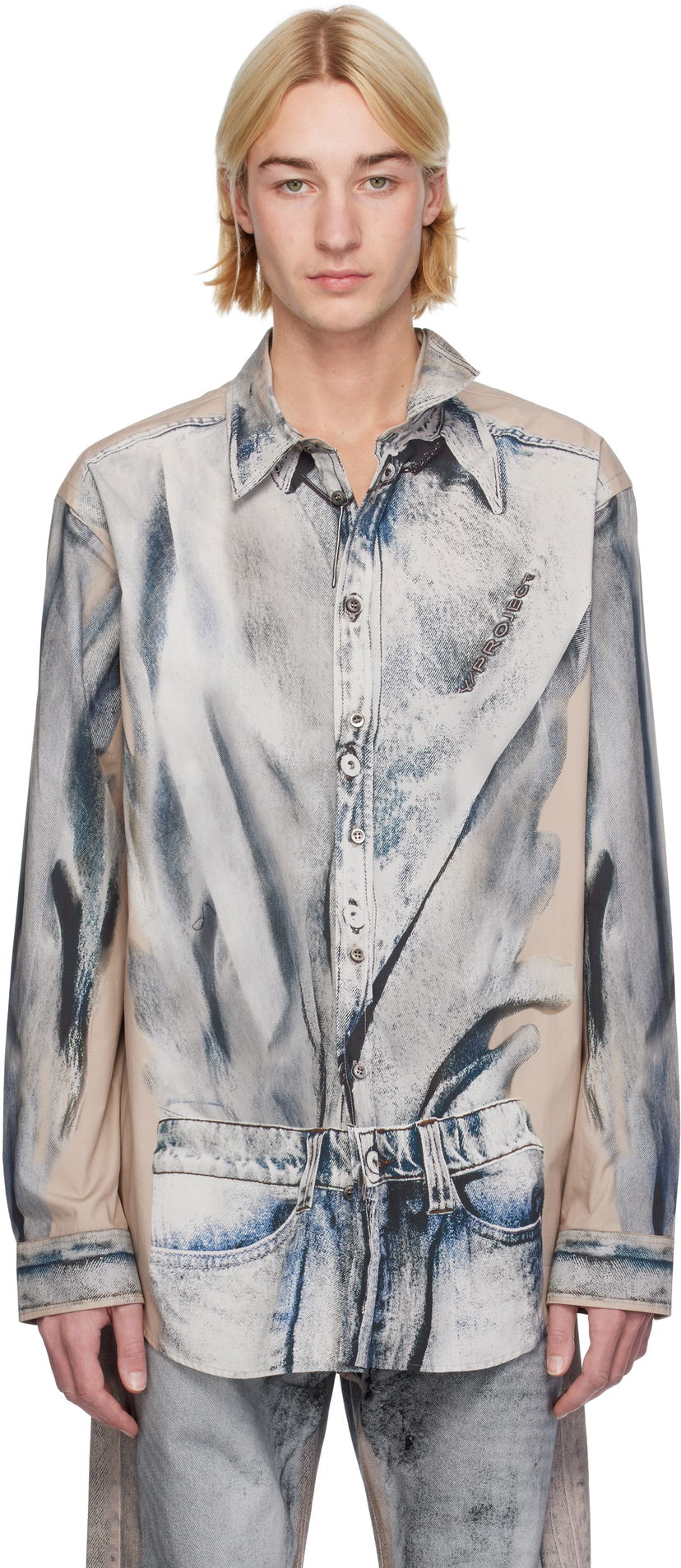Srajce Y/PROJECT Trompe L'oeil Print Shirt Modra | 201SI014