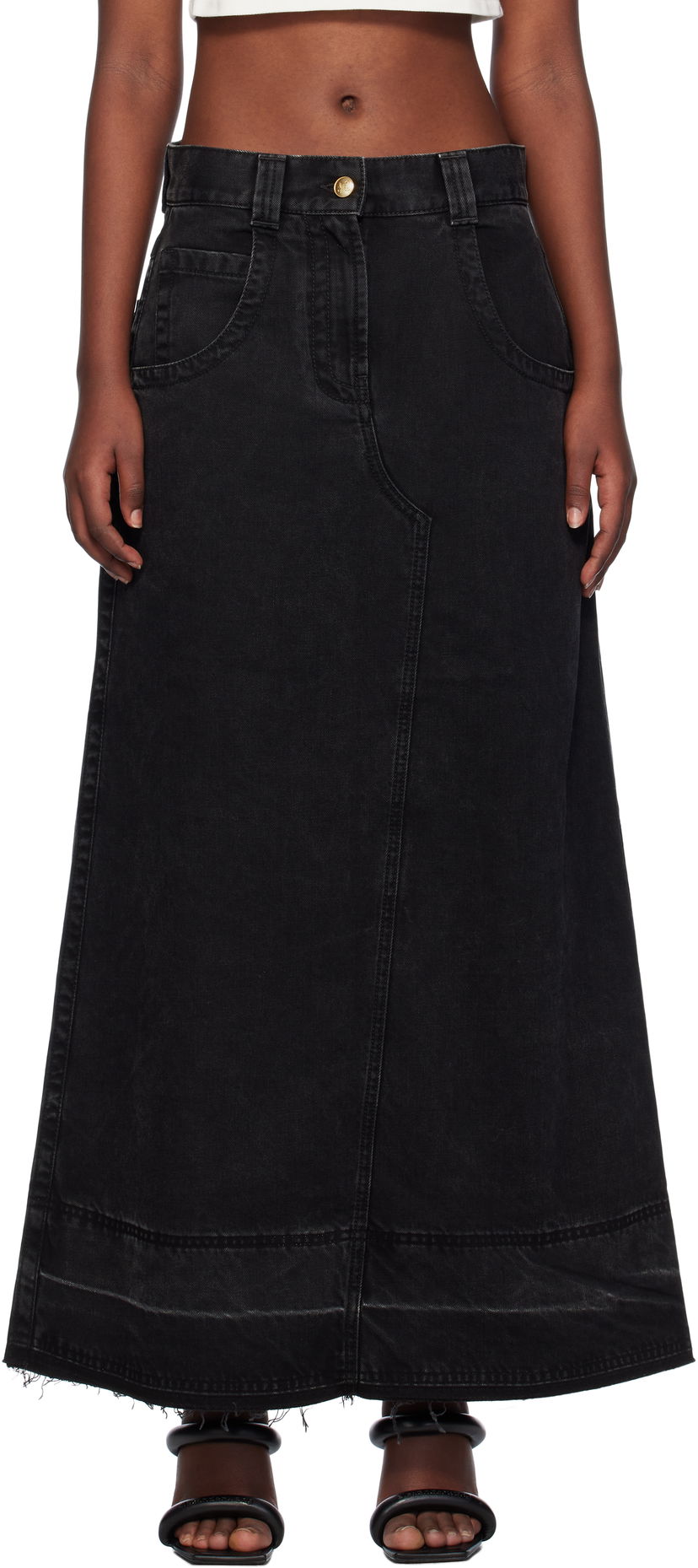 Krila Palm Angels Split Denim Maxi Skirt Črna | PWYF016F24DEN0011010