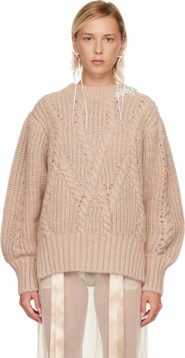 Pleteni pulover Simone Rocha Simone Rocha Embellished Puff Sleeve Chunky Knit Sweater Bež | MZMK4B 0665, 0