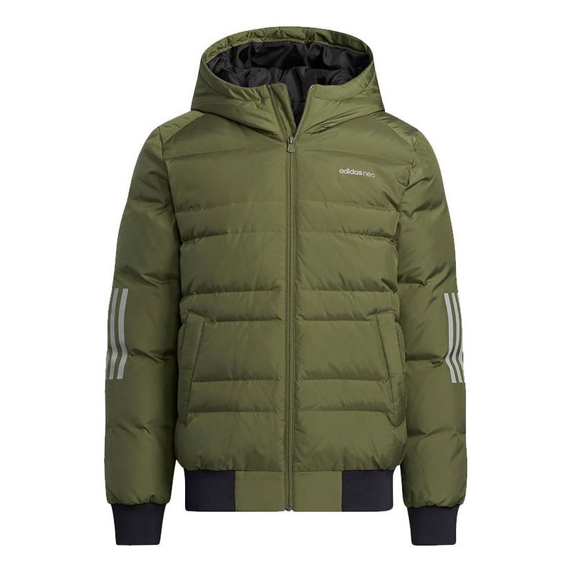 Puhovka adidas Originals 3-Stripes Hooded Down Jacket Zelena | H45270