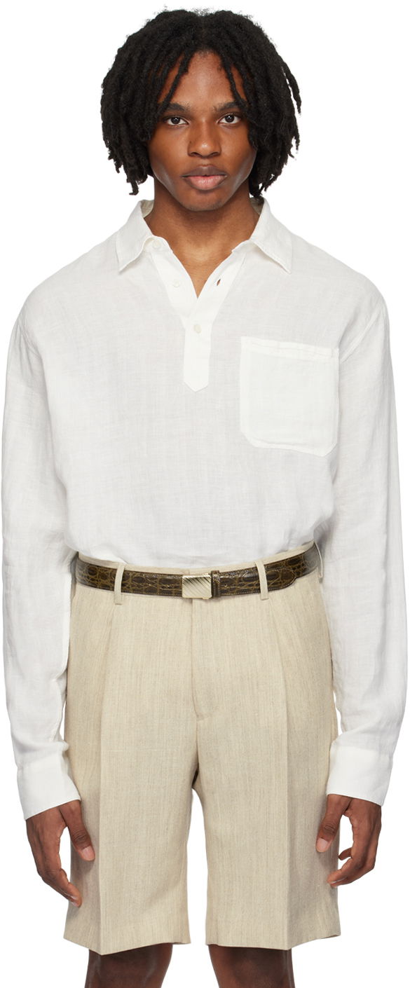 Srajce Orlebar Brown Linen Long Sleeve Shirt Bela | 279367