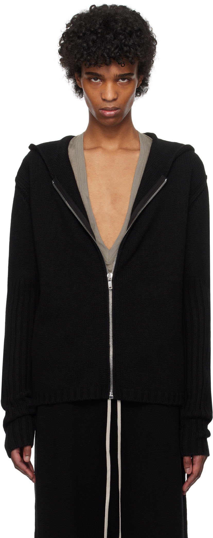 Pulover Rick Owens Rick Owens Hollywood Zipped Knit Hoodie Črna | RU01E5666 KLWS