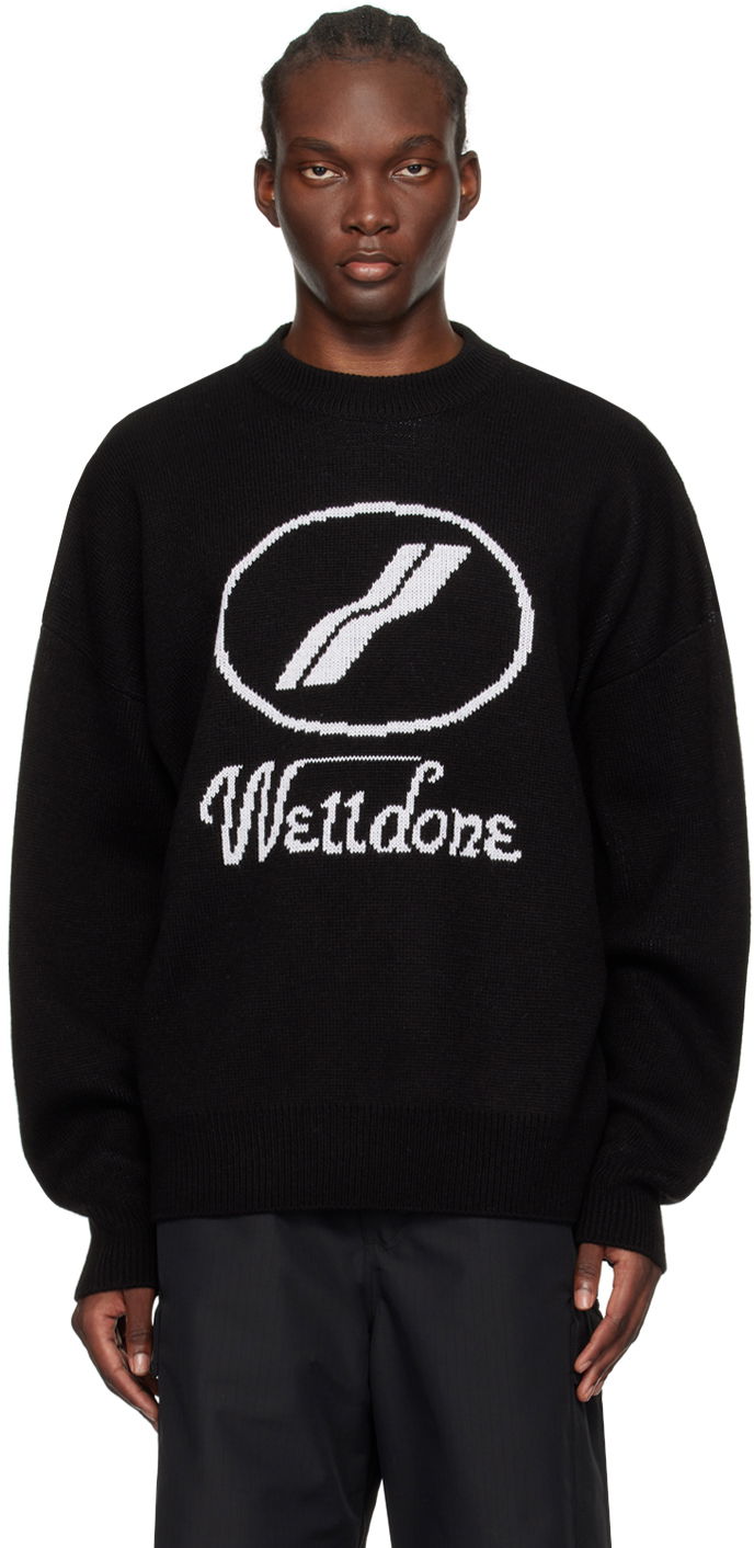 Pleteni pulover We11done Designer Logo Jacquard Sweater Črna | WD-KO8-20-507-U-BK