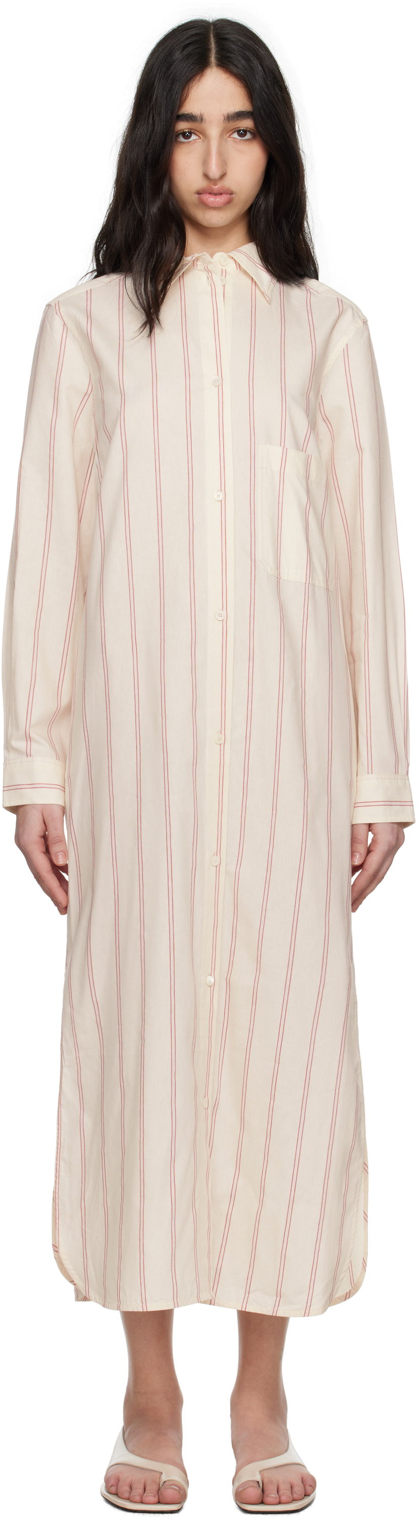 Obleke TOTEME TOTEME Striped Tunic Midi Dress Bela | 252-WRD1752-FB0388